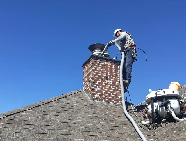 Dedicated Bristol Chimney Sweep team member cleaning a chimney in Bristol, RI