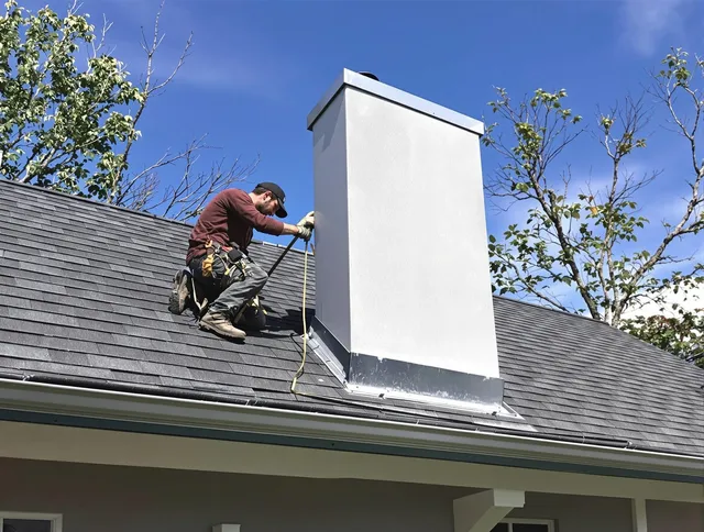 Bristol Chimney Sweep team member finishing chimney construction in Bristol, RI