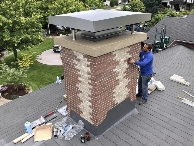 Bristol Chimney Sweep team working on a custom chimney remodel in Bristol, RI