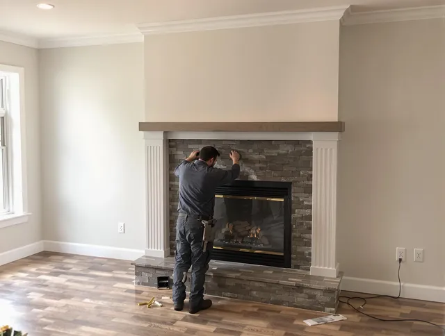 Bristol Chimney Sweep finishing a custom fireplace install in Bristol, RI